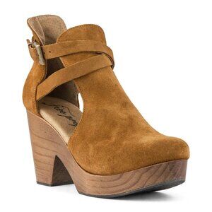 Free People Tan Suede Clog Mules with Wood Platform